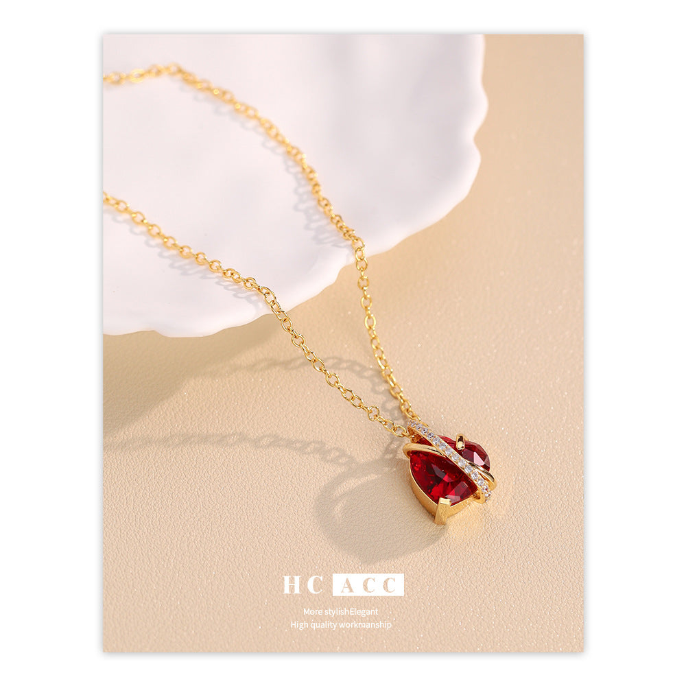 Wholesale Valentine's Day Copper Plated Real Gold Love Heart Diamond Necklace